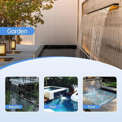Pool Fountain Stainless Steel Pond Waterfall Spillway Kits for Indoor/Outdoor Decorative, 24 Inches Pool Water Feature for Garden Patio, Backyard Koi Pond Decor(No LED Light)