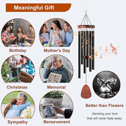 Memorial Wind Chimes, Black 28", Unique Sympathy Gift, Memorial Gifts for Loss of Mother/Father. Bereavement Condolence Remembrance Funeral Gifts in Memory of Loved Ones.