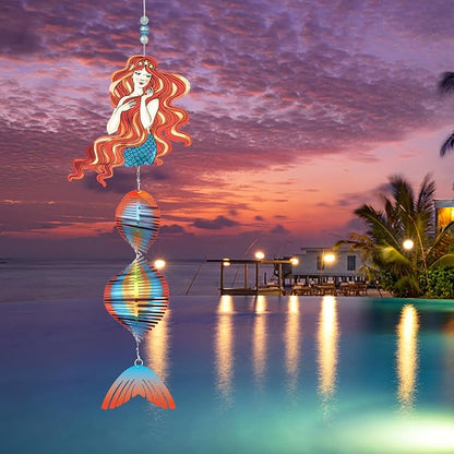 Mermaid Outdoor Decor, Wave Hanging Wind Spinners,Gifts for Mom from Daughter Son, Moms Wind Spinners, Mother's Day Best Gift for Mom, Love Reminder Gifts for Mother's Day, Patio,23in