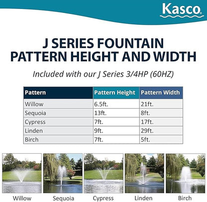 Kasco 1 HP J Series Decorative Fountain - 120V with 50 Ft Electric Power Cord | Pond and Lake Fountain | Efficient Pond Aerator Outdoor