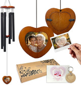 Memorial Wind Chimes with Wooden Photo Frame, 32 Inch Sympathy Windchime Outdoors for Loss of Loved One, Personalized Berevement/Memorial Gifts for Loss of Mother, Father, Husband, Friend, Pet
