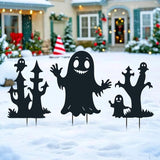 Halloween Decorations White Ghost Metal Decorative Garden Stakes,Halloween Ghosts Silhouette Statues Decorations for Yard Art,Patio,Backyard,Outdoor,Forests,Lawn Ornaments