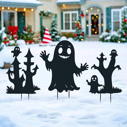 Halloween Decorations White Ghost Metal Decorative Garden Stakes,Halloween Ghosts Silhouette Statues Decorations for Yard Art,Patio,Backyard,Outdoor,Forests,Lawn Ornaments