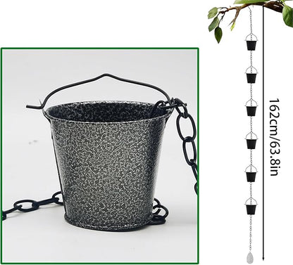 Decorative Rain Chain, 63.8-Inch Black Metal Barrel-Shaped Gutter Chain with Acrylic Diamond Pendant, Downspout Replacement for Garden Drainage