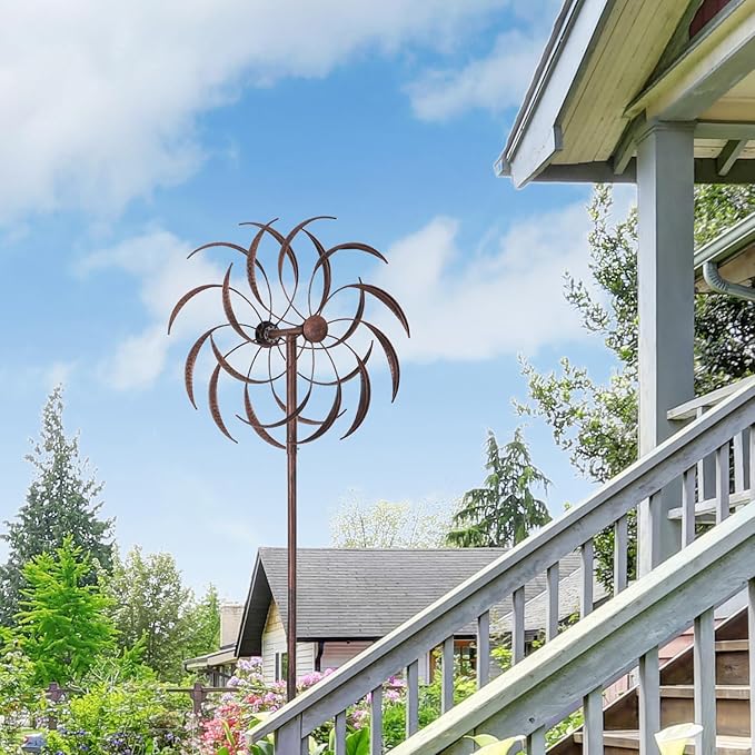 JAXPETY Metal Windmill, Outdoor Wind Spinner for Yard, Lawn and Garden, Bronze