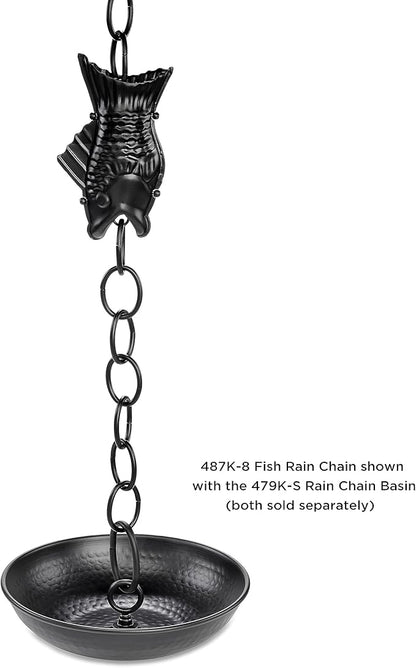 Fish Black Aluminum 8.5 ft. Rain Chain with Gutter Installation Clip by Good Directions