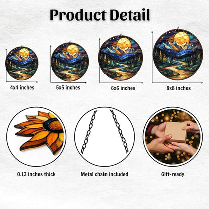 Moutain Range Acrylic Suncatcher Stained Glass Effect Window Car Hanging Christmas Ornament Indoor Outdoor Decor Garden Sun Catcher Panel for Scenery Lover for Women Mom Grandma