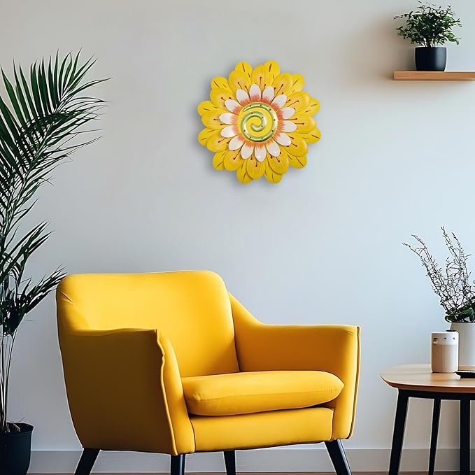 AHYS Metal Flowers Wall Decor Indoor Outdoor Metal Wall Art for Home Farmhouse Living Room Bedroom Bathroom Garden Decorations - Yellow