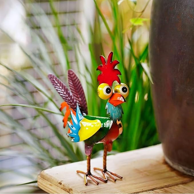 Garden Rooster Statues, Outdoor Animal Sculpture,Small Garden Rooster Decoration, Metal Rooster Statues, Lawn Ornaments,Chicken Ornament for Backyard Patio Lawn Decoration, 19 x 8 x 22cm