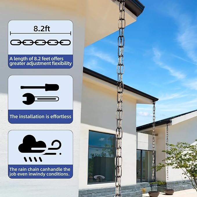 LOFIR 16.5 FT Matte Bronze-Colored Rain Chain with Hooks - Rain Chains for Outside - Adjustable Rain Catcher Chains with Bell for Eaves Drainage - Easy Install Bronze-Colored (Diameter 3mm)