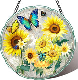 Stained Glass Window Hanging Sunflower 8 Inch, Indoor Outdoor Wall Art Home Decor, Sun Catchers,Birthday for Women Men