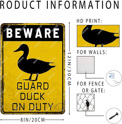 snowsun Beware Guard Duck on Duty Funny Metal Signs Vintage Tin Sign for Home Yard Farm Street Fence Wall Decoration 8×12 Inches