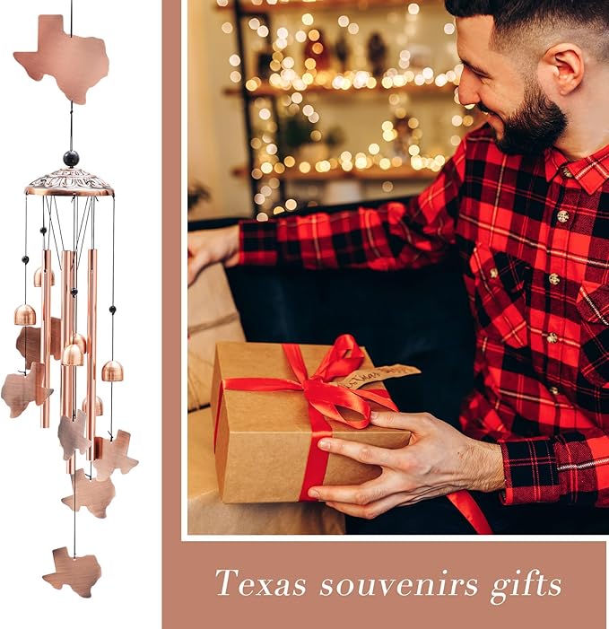 Yuntau Texas Decor Wind Chimes Texas Gifts Souvenirs 36" Outdoor State Map Memorial Wind Chimes with 4 Aluminum Tubes for Garden Hanging Patio Decor