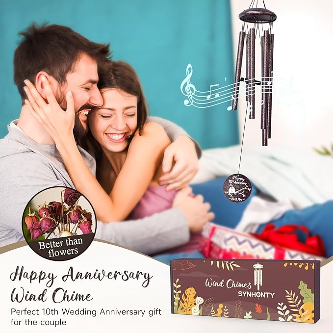 10th Anniversary Wind Chimes Gifts for Men Women, Romantic 10 Year Anniversary for Couples, Parents, Wife, Husband, Friends, Happy Anniversaries Decorations