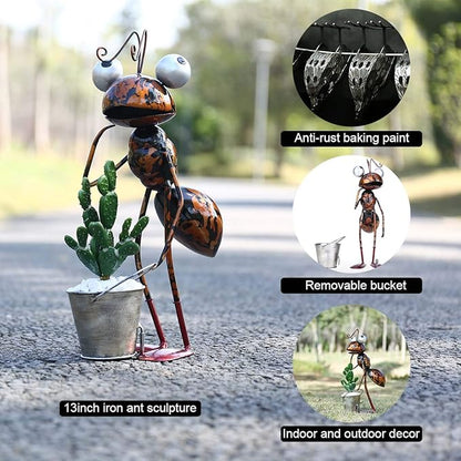 Tooarts Metal Ant Garden Decor Sculpture Home Patio Lawn Yard Indoor Outdoor Statue Ornament with Removable Bucket