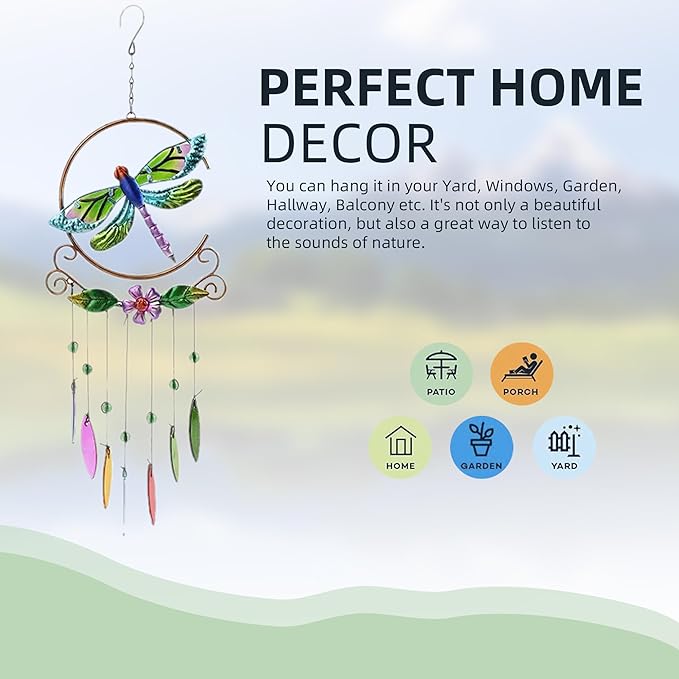 Dragonfly Wind Chimes, Garden Glass Outside Colorful Wind Chimes for Home, Party, Festival Decor, Garden Decoration Valentines Day Gift Indoor/Outdoor,Lifelike Dragonfly Deep Tone Style