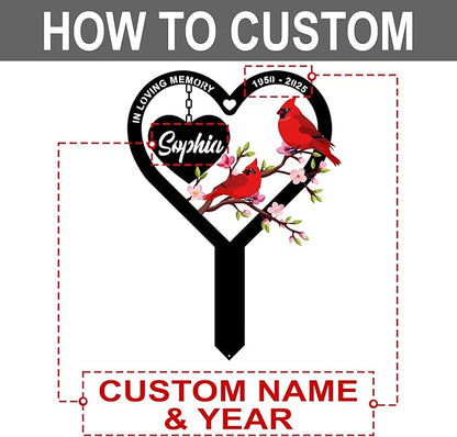 Personalized Cemetery Memorial Metal Stakes, Cardinals Memorial Grave Markers,Graden Decorations for Loss of Mother Father, Outdoor Sympathy Decor Gift