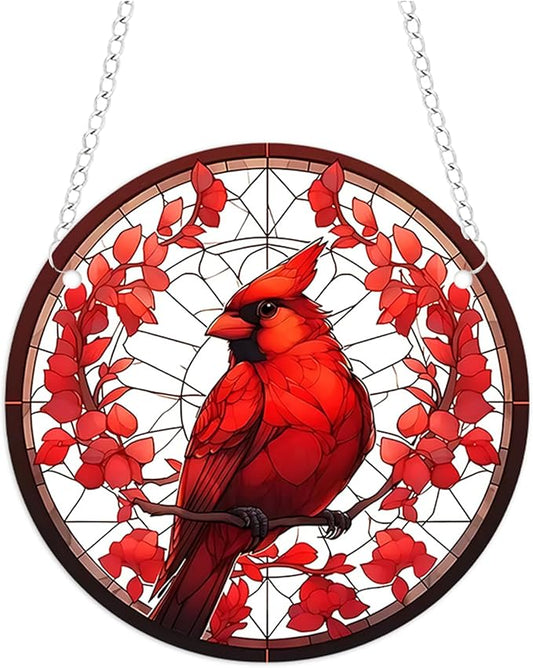 1 pcs 5.9'' Acrylic Window Hanging Cardinal Suncatcher Decor,Red Bird Suncatcher Panel Outdoor Wall Art Stained Panel Hangings Gift for Home Garden Ornament for Birds Lover (Style B)