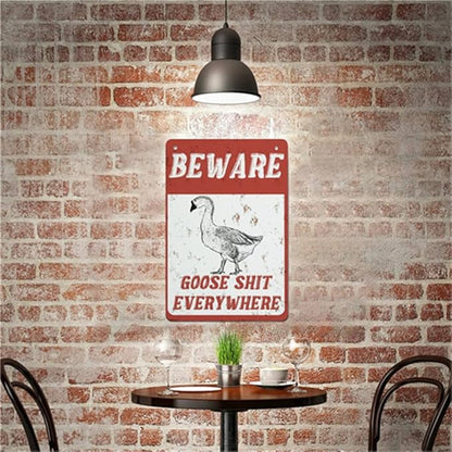 QHOVPA Farm Yard Sign Lawn Sign Metal Sign, Fun Beware Goose Shit Everywhere Sign for Home Farmhouse or Business Use 8x12 inches Signage