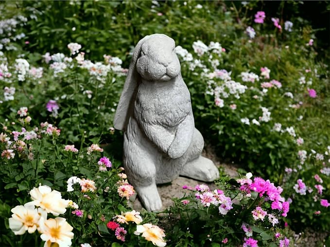 Standing Bunny Statue Handmade Rabbit Sculpture Concrete Long Eared Rabbit Figure
