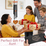 Aunt Gifts Wind Chimes for Outside - Metal Windchime with Wooden Pendant, Greeting Card & Black Box - Unique Birthday for Auntie from Niece Nephew, Garden Hanging Decor