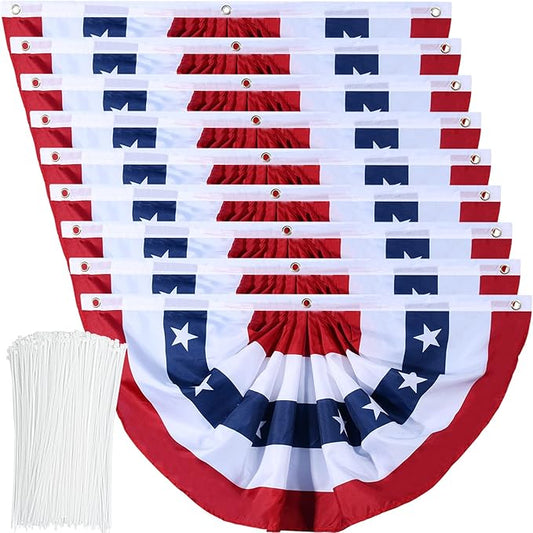American Flag Bunting Patriotic Pleated Fan Flag USA Flags with Brass Grommets and Zip Ties for 4th of July Memorial Day Decoration Outdoor (9, 1.5x3 Feet)
