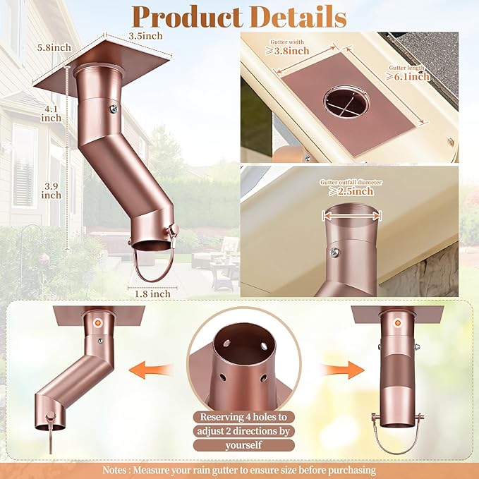 Tfro & Cile Rain Chain Gutter Adapter Rose Gold Installation Suit for Gutter Downspout Outlet
