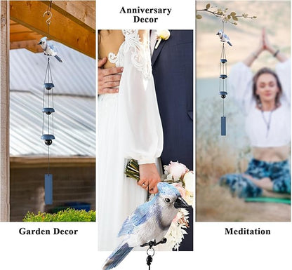 Wind Chimes with 3 Larger Bells for Outside - Gift for Mom, Dad, Daughter, Women - Lawn, Porch, Patio, Garden Decor, Yard Decoration (Blue)