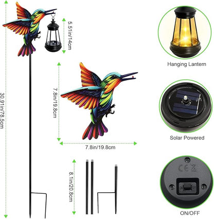 Solar Lights Hummingbird Garden Outdoor Decor, Hummingbird Stakes with Solar Lights, Mother's Day Birthday Gifts for Women Mom,Waterproof Metal Decorative Lights for Yard Art Outside Patio Porch Lawn