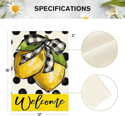 AVOIN colorlife Polka Dot Welcome Lemon Summer Garden Flag 12 x 18 Inch Double Sided Outside Yard Outdoor Decoration