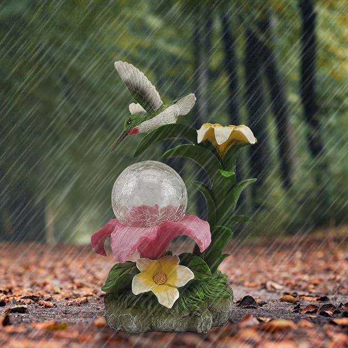 Eletina Resin Hummingbird Solar Light with Flower Garden Decorations,Waterproof Statues and Figurines Light Garden Art for Patio Lawn Yard Decorations (Resin Hummingbird Solar2)