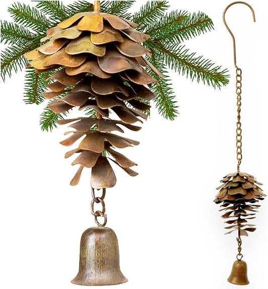 Happy Gardens Pine Cone Ornament with Bells | Bronze Metal Fall Wind Chimes, Pine Cones Decorations | Decorative Hanging Ornaments, and Garden Decor