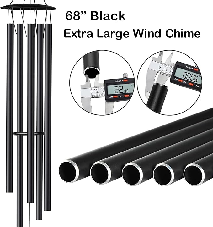 68” Large Wind Chimes for Home Garden Decor, Deep Tone Wind Chimes for Mom Grandma, Memorial Sympathy Gifts for Loss of Loved One, Black