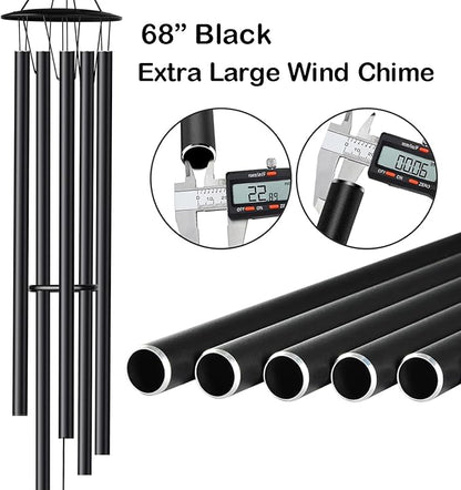 68” Large Wind Chimes for Home Garden Decor, Deep Tone Wind Chimes for Mom Grandma, Memorial Sympathy Gifts for Loss of Loved One, Black