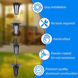 RainChains Pacific Fluted Cup Rain Chain 8.5ft Black Aluminum Rain Catcher Chain Decorative Rain Chains for Gutters.