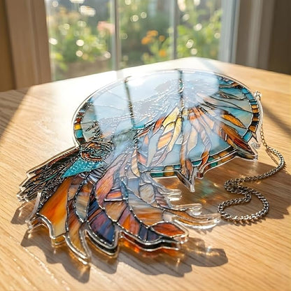 Native American Acrylic Suncatcher Indoor Colorful Window Hanging Ornament Outdoor Sun Catcher Panel for Home Decor Car Garden Crystal Gift with Wolves Suncatcher