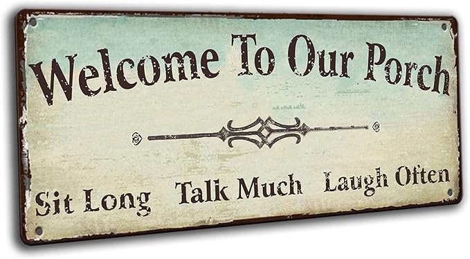 Welcome to Our Porch Decor decorations outdoor, Back Porch Sign outside Vintage Metal Welcome sign Backyard Wall Decor Accessories 16x6 Inches