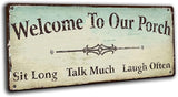 Welcome to Our Porch Decor decorations outdoor, Back Porch Sign outside Vintage Metal Welcome sign Backyard Wall Decor Accessories 16x6 Inches