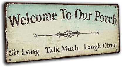 Welcome to Our Porch Decor decorations outdoor, Back Porch Sign outside Vintage Metal Welcome sign Backyard Wall Decor Accessories 16x6 Inches