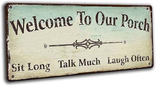 Welcome to Our Porch Decor decorations outdoor, Back Porch Sign outside Vintage Metal Welcome sign Backyard Wall Decor Accessories 16x6 Inches