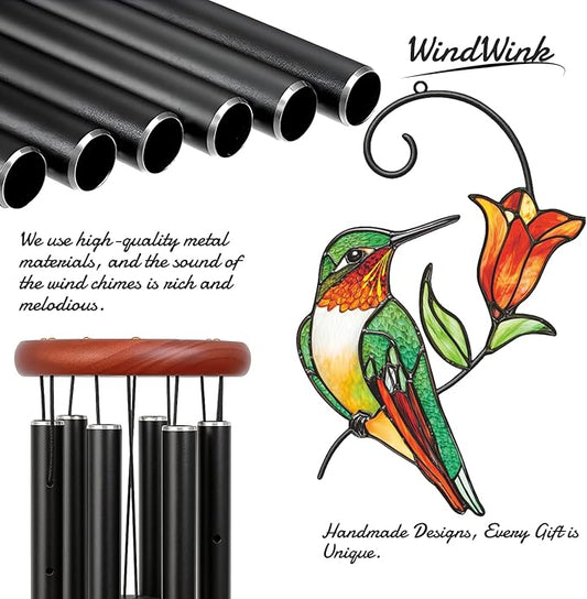 Personalized Metal Wind Chime Garden Sign, 40 Inch Outdoor Colorful Bird & Flower Memorial Decor, Yard Hanging Plaque for Patio Porch Lawn (JSTY366)