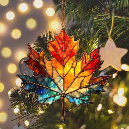 Rainbow Maple Leaf Acrylic Suncatcher Stained Glass Effect Window Car Hanging Christmas Ornament Indoor Outdoor Decor Garden Sun Catcher Panel for Maple Leaf Lover for Women Mom Grandma