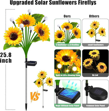 Solar Sunflower Lights Outdoor 4 Pack Solar Flowers Waterproof Outdoor with Firefly Lights,Solar Sunflowers Memorial Garden Decor for Yard Patio Porch Lawn,Birthday Gifts for Mom Women Grandma