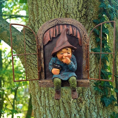 vomiceak Whimsical Fairy Garden Gnome Statue, Tree Faces Decor Outdoor -5.9 Inch, Funny Garden Tree Decoration,Ideal Patio Yard Lawn Porch Decoration