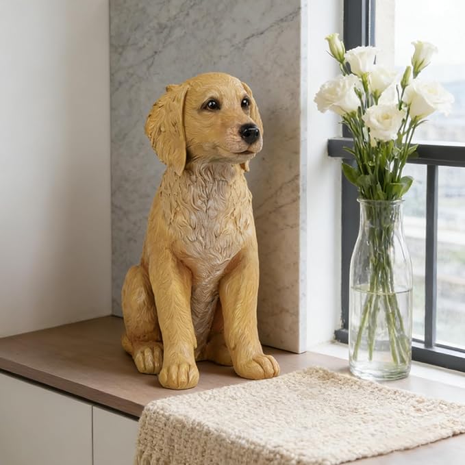 Dog Statues Lawn Decorations - Large Pet Figurines Garden Decor Golden Retriever Leprechaun Statue for Outside Patio Yard Decorations Outdoor Puppy St Patricks Day Gift for Woman 11x5.5x13 inch