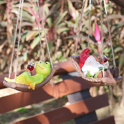 Hanging Garden Gnome Decor - Funny Gnome with Wine Glass on Hammock, Resin Outdoor Statue for Tree, Patio, Yard, Lawn, Balcony, Unique Garden Gifts for Mom, Women, Housewarming, Christmas Decorations