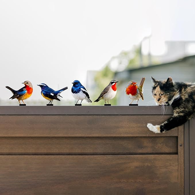 5 Pcs Vivid Bird Yard Decorations Natural Fence Decorations Outdoor Artificial Bird Color Painted 2D Sculptures for Outdoor Fences, Garden, Patio and Bird Lovers (Vivid Bird)