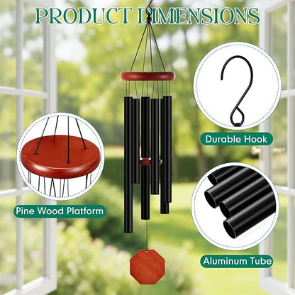 Leinuosen Wind Chimes for Outside Wind Chimes Outdoors Deep Tones 28" with 6 Aluminum Tubes Memorial Sympathy Windchime for Valentine Tree Decor Garden Courtyard Mom Loved One Gifts(Octagon,Black)
