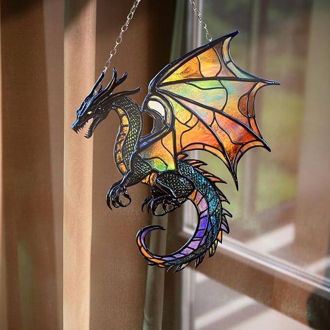 Fantasy Dragon Acrylic Suncatcher, Boho Suncatchers for Window Hanging Ornament, Stained Glass Effect Art Garden Decor, Gifts for Mother's Day, Mom, Grandma, Wife, Women, Nana
