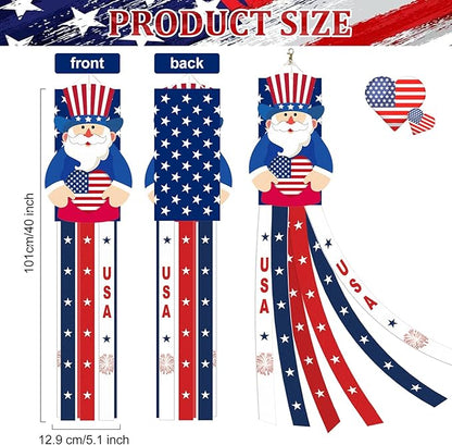 40 Inches Uncle Sam Windsock Decoration, Patriotic USA Themed Hanging Outdoor Wind Sock Ornament with Red, White, Blue Streamers, 'USA' Lettering, and Stars for 4th of July, Memorial Day, Veterans Day